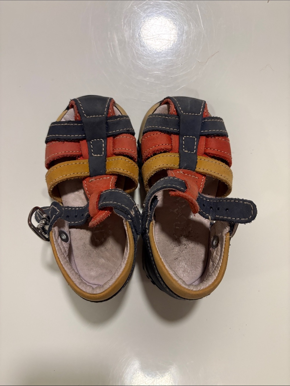Toddler Multicolor Leather Fisherman Sandals - Navy, Red & Mustard